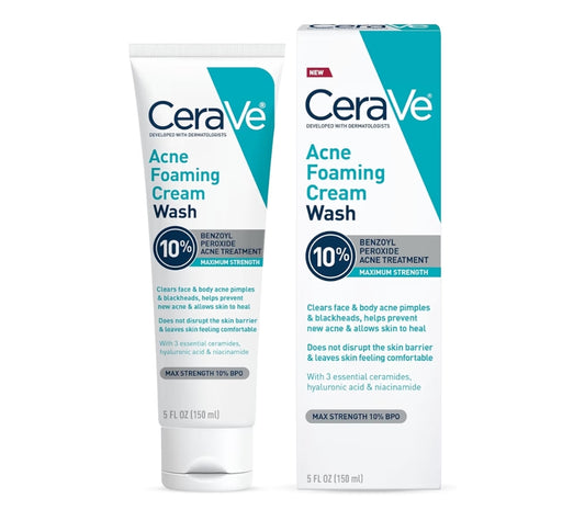 CeraVe Aknee Skuimende Room Was met Bensielperoksied 10%, Hialuronzuur, en Niasienamied, 10% Bensielperoksied (142g)