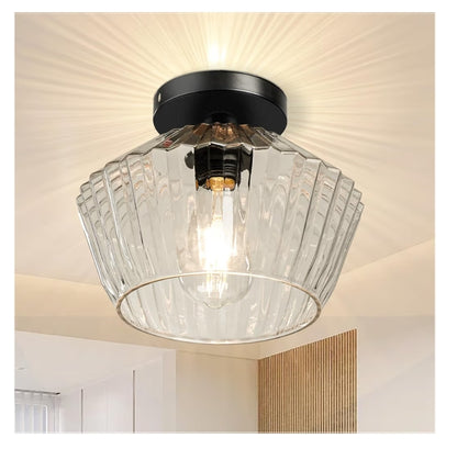 Inbou Plafonlig – Half-Inbou Plafonlamp met Tekstuurglaslampskerm - Swart Plafonlig