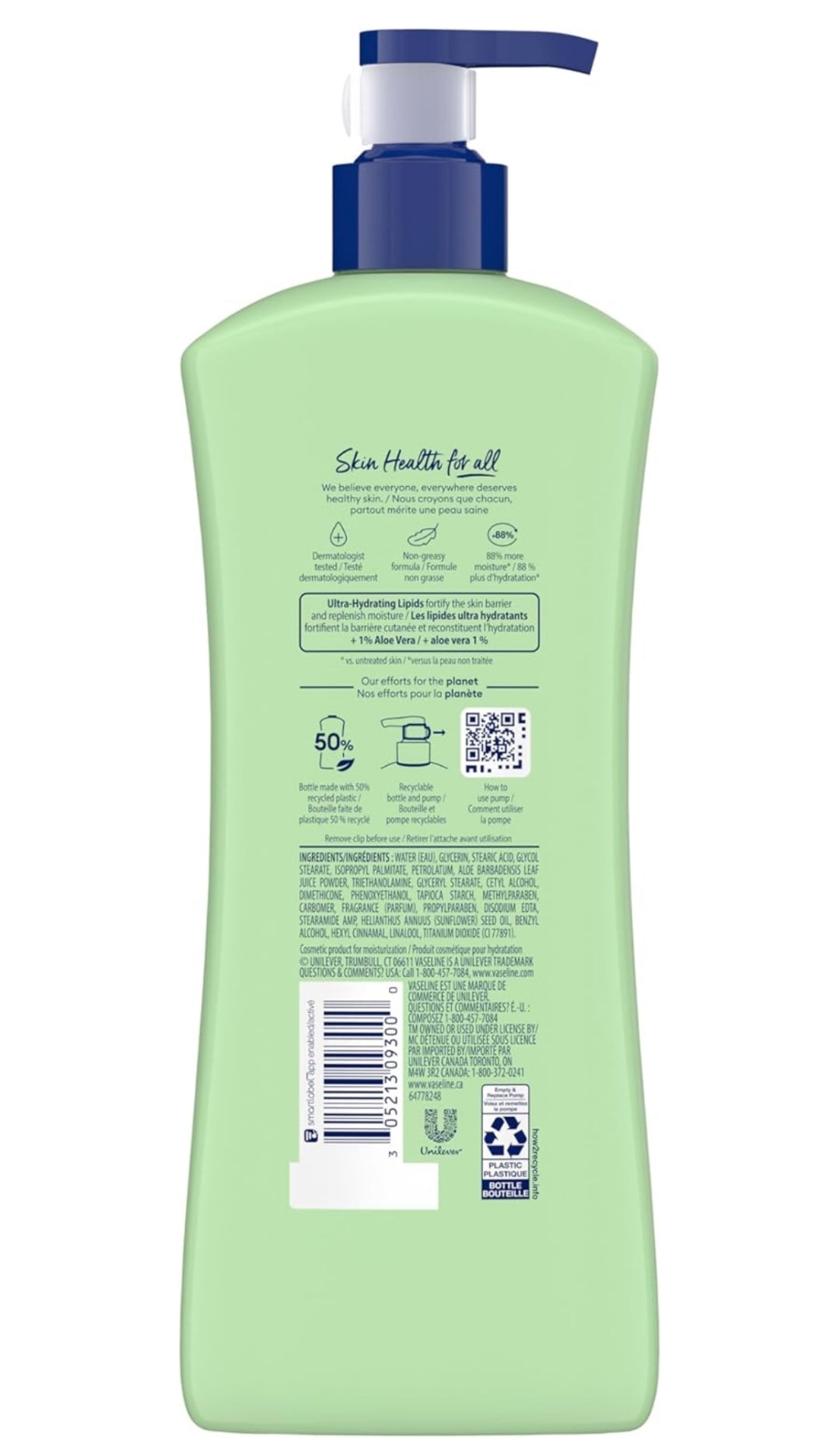 Vaseline Intensive Care Body Lotion Soothing Hydration for Dry Skin with Ultra-Hydrating Lipids + 1% Aloe Vera Extract to Refresh Dehydrated Skin 20.3 oz
