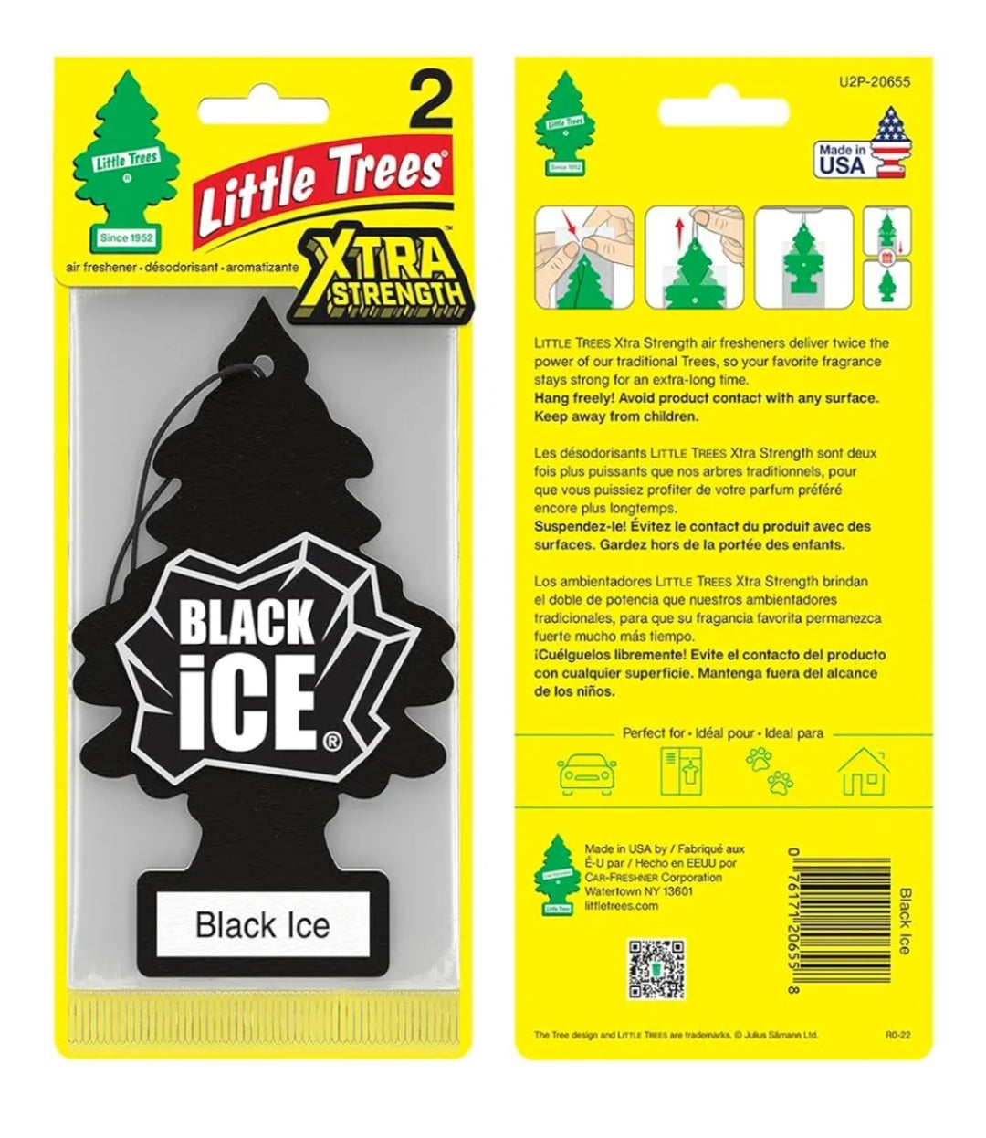 LITTLE TREES Kar Lugverfrisser Xtra Sterkte Langdurige Geur Ekstra Hupstoot - Black Ice (24)