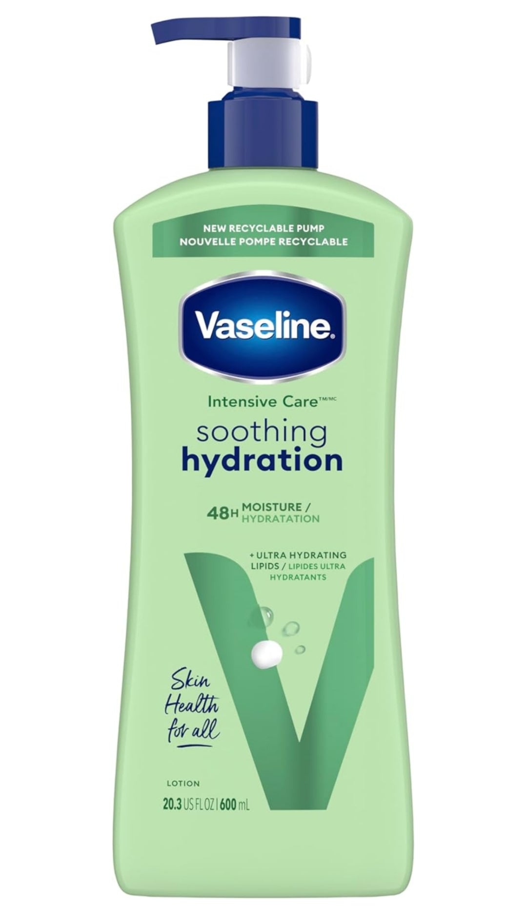 Vaseline Intensive Care Body Lotion Soothing Hydration for Dry Skin with Ultra-Hydrating Lipids + 1% Aloe Vera Extract to Refresh Dehydrated Skin 20.3 oz