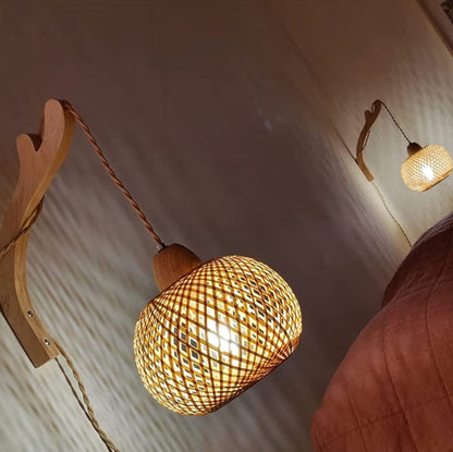 Bamboes Rotting Muurkandelaarstel van Twee Inprop-lamp met Inpropkoord, Beligtingstoebehore met 9.84FT Aan/Af-skakelaarskoord