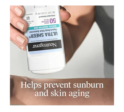Neutrogena Ultra Sheer Dry Touch SPF 50 Minerale Sonskermstokkie vir Sensitiewe Vel Geen Wit Residu & Veganisties - 1.5 oz