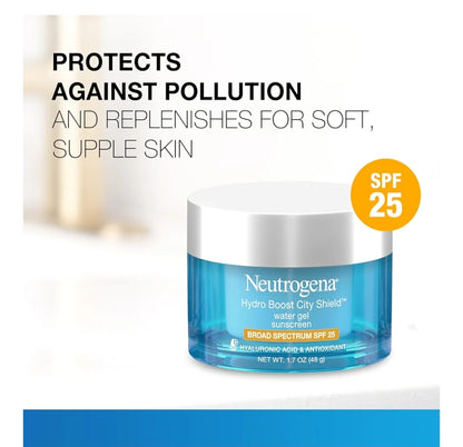 Neutrogena Hydro Boost City Shield Water Gel Gesigbevogtiger SPF 25 met Hialuroniese Suur Olievry en Nie-Komedogenies (1.7 fl.oz.)
