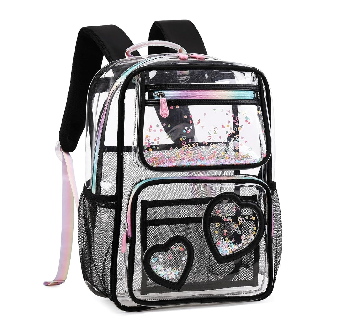 Clear Backpack for Girls Women Transparent Kids Elementary College School Bag Travel Laptop Backpacks Large Bookbags (Black)