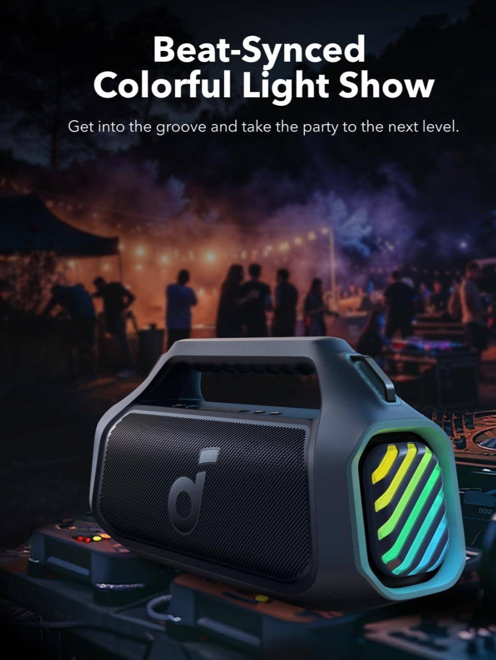 Soundcore Boom 2 Plus By Anker, Outdoor Speaker, 140W, 2+2 Channel, BassUp 2.0, 20H Playtime, Fast Charge, IPX7 Waterproof, RGB Lights, Power Bank, Bluetooth 5.3, Portable for Outdoors, Camping, Beach