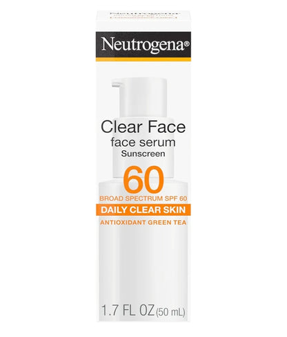 Neutrogena Clear Face Serum Sonbrandmiddel met Groen Tee SPF 60 Nie-komedogenies Liggewig UVA/UVB-beskerming & Geurloos - 1.7 fl. oz