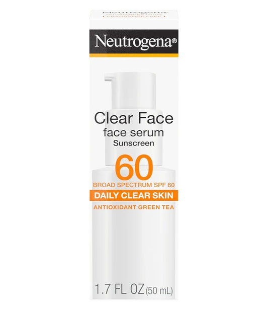 Neutrogena Clear Face Serum Sonbrandmiddel met Groen Tee SPF 60 Nie-komedogenies Liggewig UVA/UVB-beskerming & Geurloos - 1.7 fl. oz