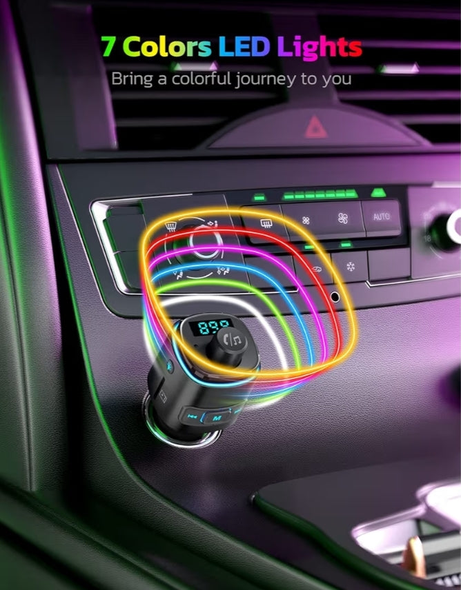 QC3.0 Bluetooth FM-sender Dubbele USB-laaier Bluetooth-adapter Draadlose Radio met 7-kleur LED-agtergrondlig, Hands-vrye Oproepe, Ondersteun USB-aandrywer TF-kaart