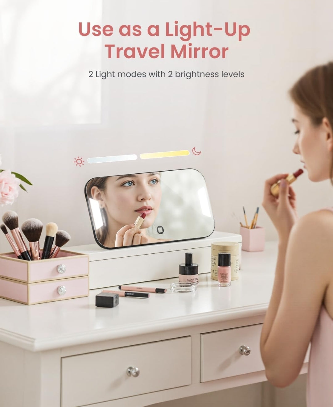 Portable Rechargeable Travel Weight Scale w/ Travel Makeup Mirror, Slide-Out LED Display, Digital High Accurate Scale