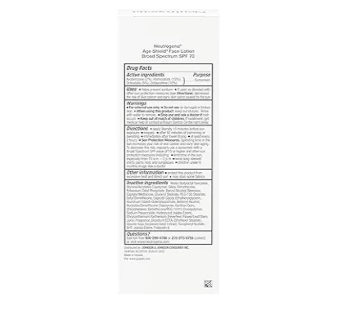Neutrogena Age Shield Face Olievrye Sonskermroom met Breëspektrum SPF 70, Nie-Komedogenies Bevogtigend 3 fl. oz (Pak van 3)