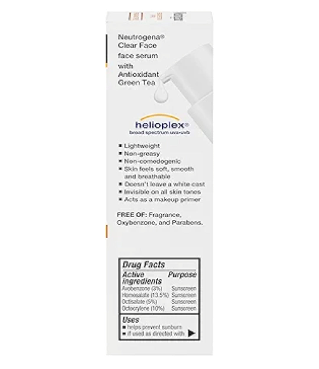 Neutrogena Clear Face Serum Sonbrandmiddel met Groen Tee SPF 60 Nie-komedogenies Liggewig UVA/UVB-beskerming & Geurloos - 1.7 fl. oz