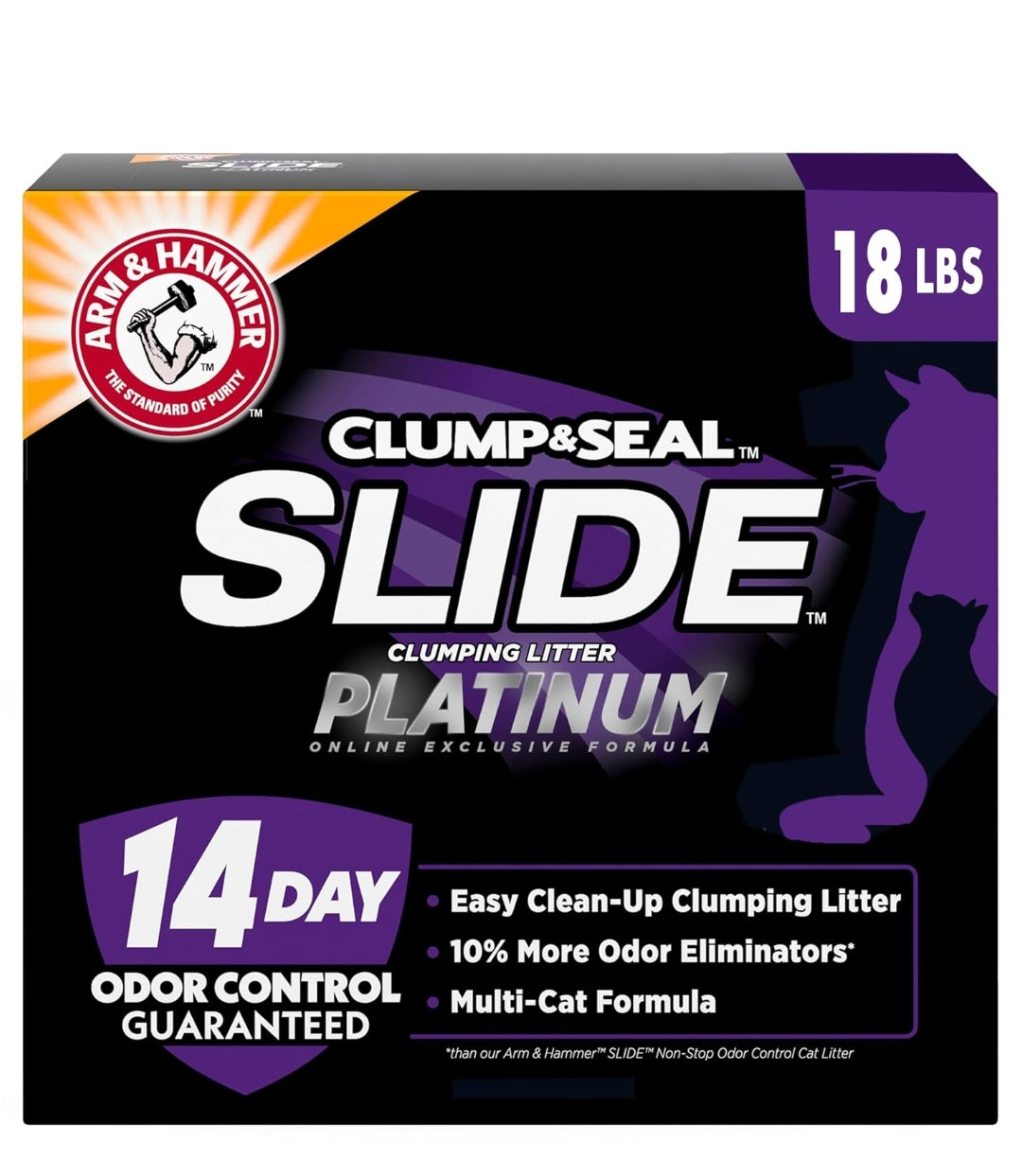 ARM & HAMMER Clump & Seal SLIDE Platinum Multi-Cat Clumping Litter, Easy Clean, Superior Odor Control (18 Lbs)