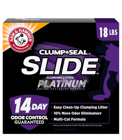 ARM & HAMMER Clump & Seal SLIDE Platinum Multi-Cat Clumping Litter, Easy Clean, Superior Odor Control (18 Lbs)