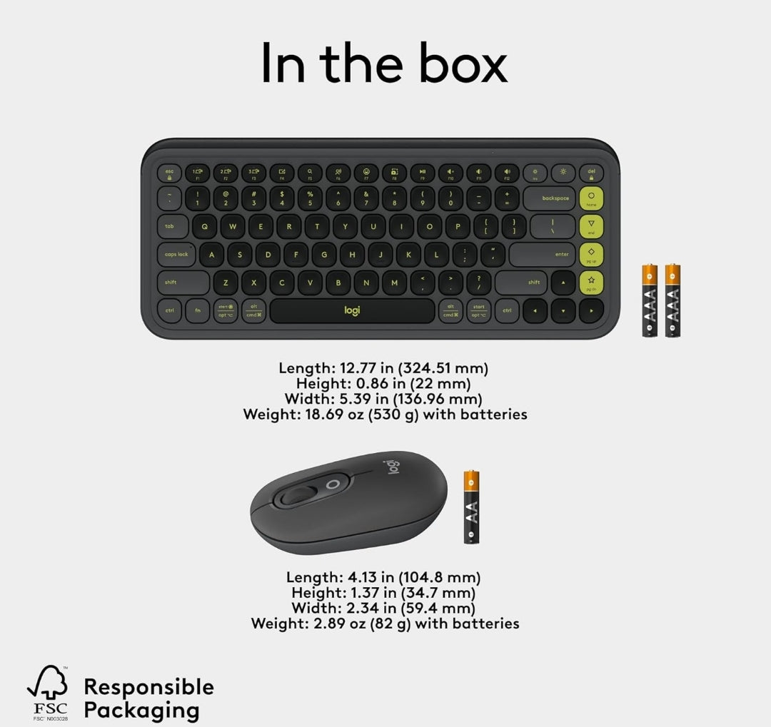 Logitech POP ICON Combo, Bluetooth-sleutelbord-en-muiscombo, gemaklike tik, programmeerbare sleutels en knoppies, stil klikke, maklike wisseling vir tot 3 toestelle – grafiet en lemmetjie