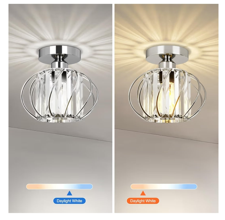 2 Pak - Kristal Plafonlig - Moderne Semi-Ingeboude Mini Kristal Kandelaar Gang Ligtoebehore - Chroom