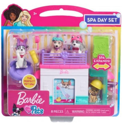 Barbie Pets Spa Day Playset, 8 Piece Connectible Playset with Pet Figures and Accessories, Kids Toys for Ages 3 Up by Just Play