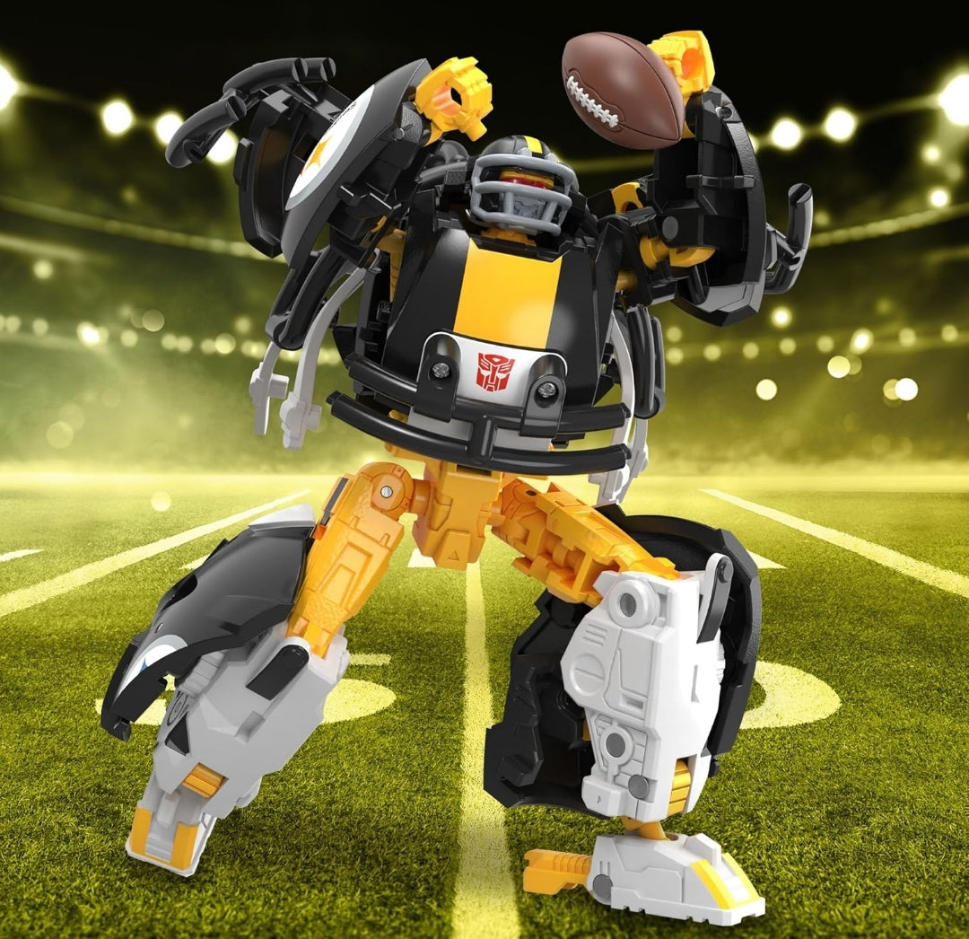 Transformers NFL Pittsburgh Steelers Steelsmash 5.5-Inch Action Figure Changes from Robot to Helmet, Football Toys for Ages 8+