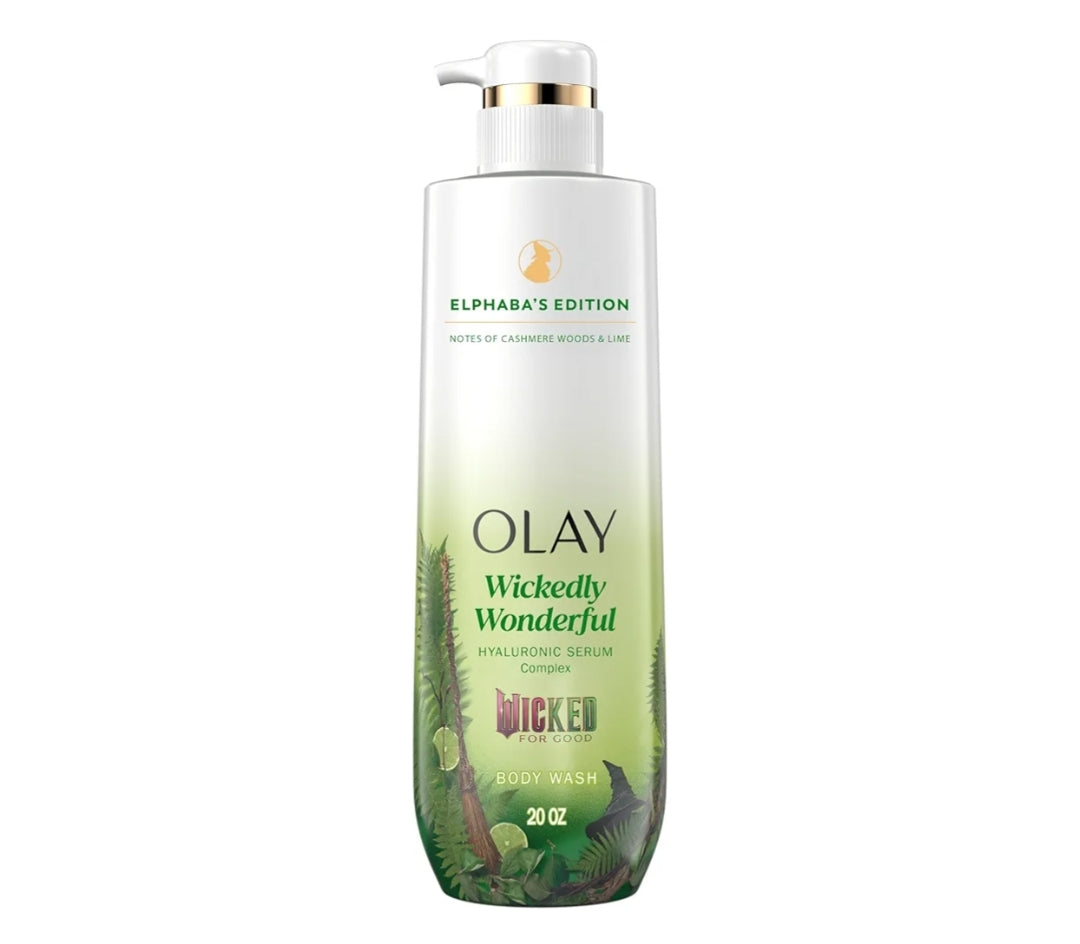 Olay Body Wash Wickedly Wonderful Elphaba’s Edition, Intensely Hydrating Pro-Hyaluronic Acid Serum w/ Vitamin B3 -  Cashmere Woods & Lime Scent (2 ct)