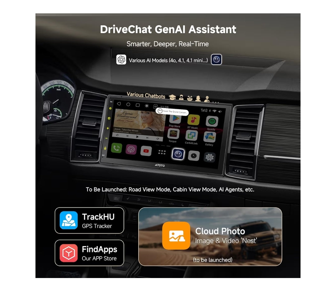 7" QLED Dubbel-DIN Kar Stereo, 8 Kern 4GB+32GB, Draadlose CarPlay & Android Auto, 4G LTE/Wi-Fi, Dubbele BT, GPS-opsporing, KI Klets, DSP, HD LRV, Agteruitry kamera