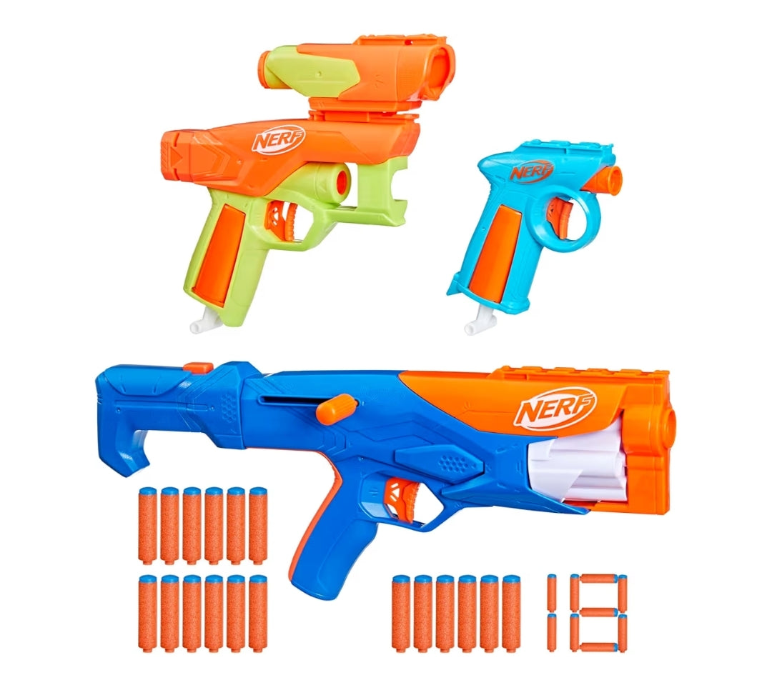 Nerf N Series Gear Up Pack - 3X Blasters, 18 Nerf N1 Darts - Outdoor Games (Ages 8+)