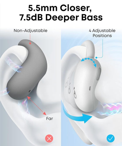 Soundcore AeroFit 2 by Anker, Open-Ear Headphones, Translation Earbuds Real Time, 4 Adjustable Positions for Every Ear Size, 2x Richer Bass, Hi-Res, 42H Playtime, IP55,AI Clear Calls,Wireless Charging