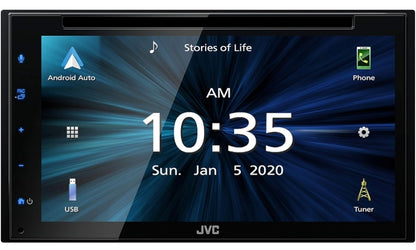 JVC KW-V66BT Apple CarPlay Android Auto DVD/CD-speler met 6.8" Kapasitiewe Raakskerm, Bluetooth Oudio en Hands-Free Oproepe, MP3-speler, Dubbel DIN, 13-Band EQ, SiriusXM, AM/FM Motorradio