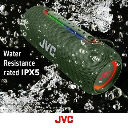 JVC Verligte Draagbare Koordlose Luidspreker met 20W maksimum uitsette, Dinamiese Klank, Bluetooth 5.0, TWS-vermoë, USB-C, IPX5, AUX-in, tot 5-uur batterylewe - SPPA5BTG (Groen)