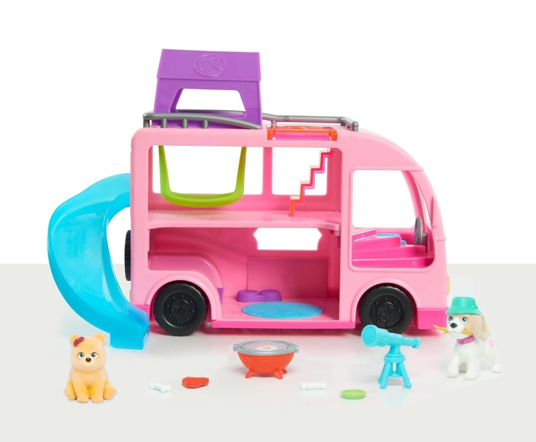 Barbie Pet Camper Playset with Pair of 1.5-inch Pet Figures, 11-pieces, Toy Figures and Playset, Kids Toys for Ages 3 Up by Just Play
