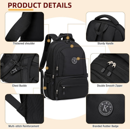 Laptop Backpack for Women Men 17 Inch , Anti Theft Carry on Travel Backpacks, Water Resistant College Bookbag Large Kids School Bag for Teens Boys Girls Business Work Back Pack Casual Daypack Black