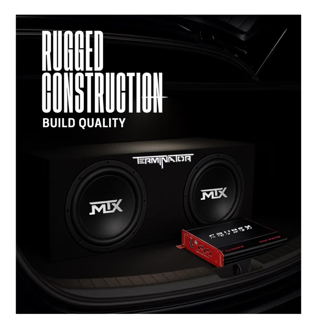 2 Kanaal 1000 Watt Amp Motor Oudio Stereo Versterker en MTX 12 Duim 1200 Watt Motor Oudio Dubbelgelaaide Subwoofer Boks Omhulsel (2 Pak)