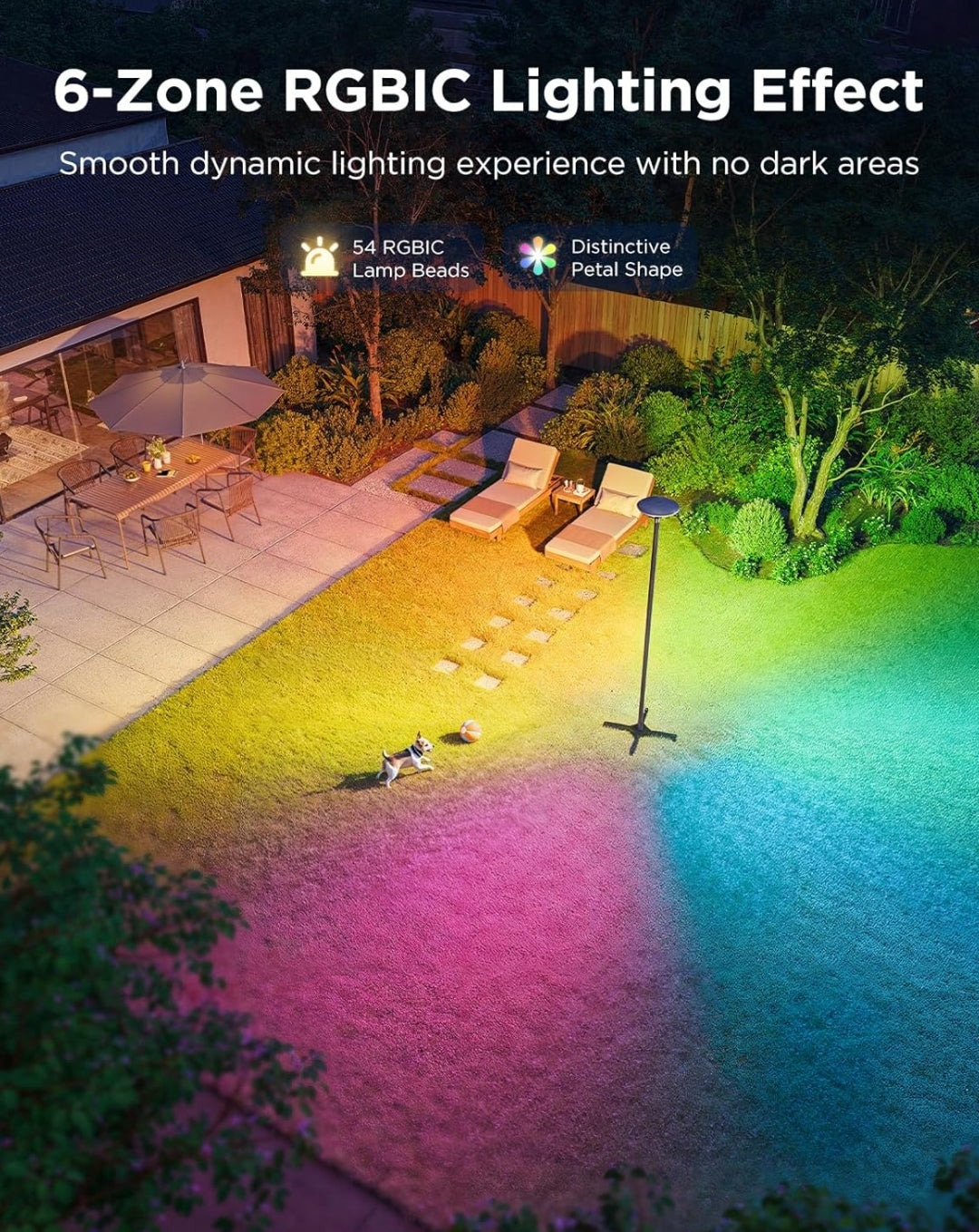 Outdoor Lamp Post Lights, 2000LM High White Brightness w/ 6 Zones RGBIC Lighting Effect for Outdoor Decor, Double Sensor Integrated, IP66 Waterproof, Work with Alexa, Google Assistant