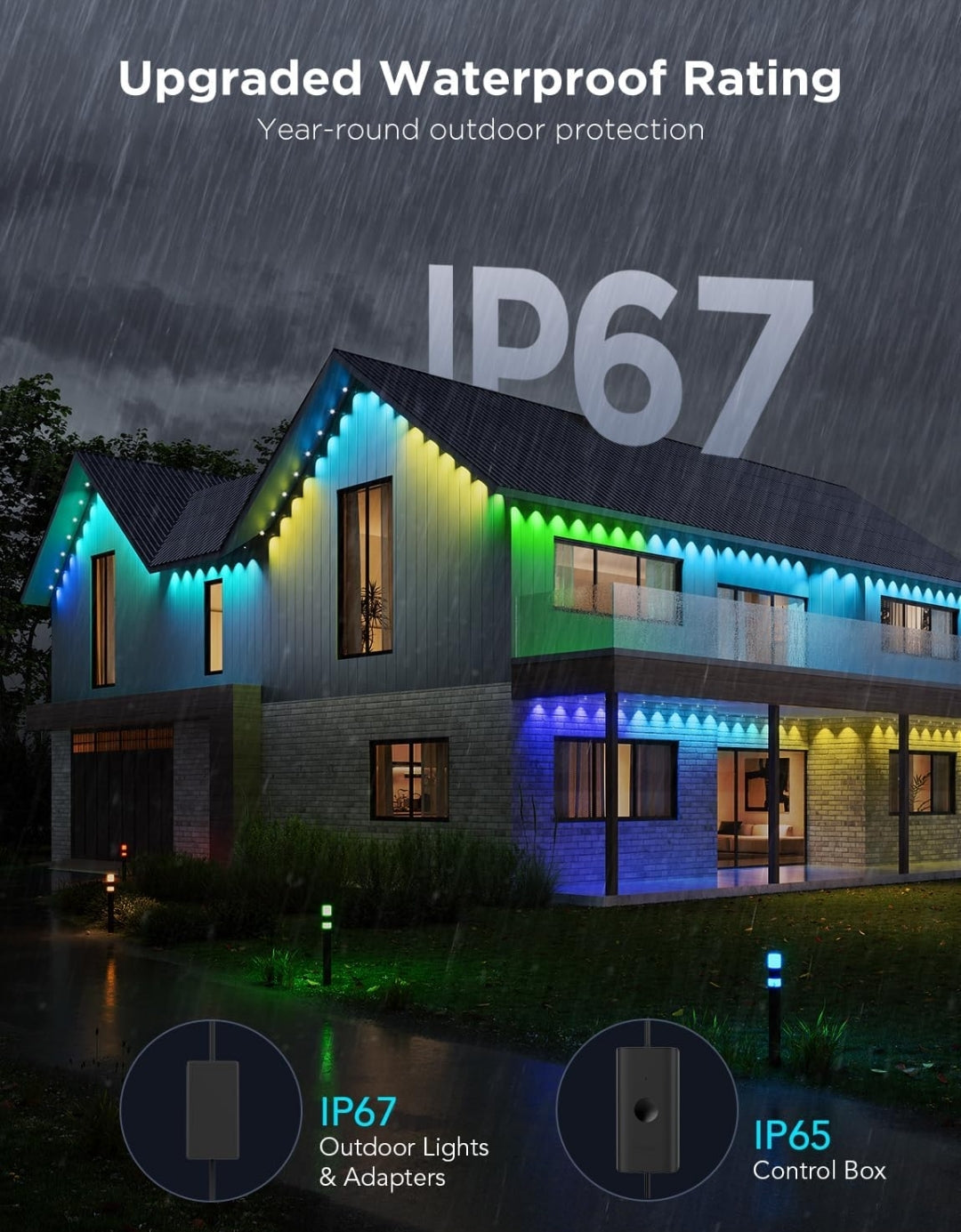 Permanent Outdoor Lights Pro, 150ft with 90 RGBIC LED Lights for Daily and Accent Lighting, 75 Scene Modes for Outdoor Decor, IP67 Waterproof, Works with Alexa, Google Assistant, Matter, Black