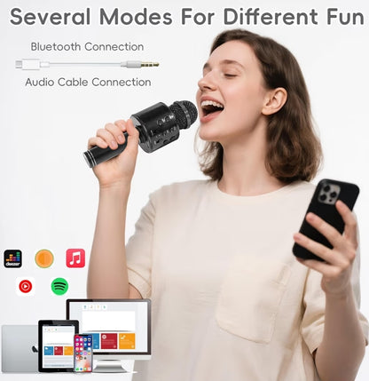Draadlose BT 5-in-1 Draagbare Handheld Karaoke Mikrofone Luidspreker Speler Opnemer m/ Verstelbare Herskepping FM Radio - (Mat Swart)