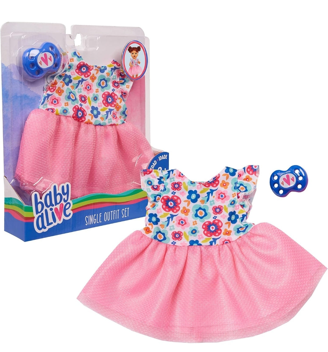Baby Alive Single Outfit Set, Floral Dress for Baby Dolls, Teal with Flowers, Doll Not Included, Kids Toys for Ages 3 Up by Just Play