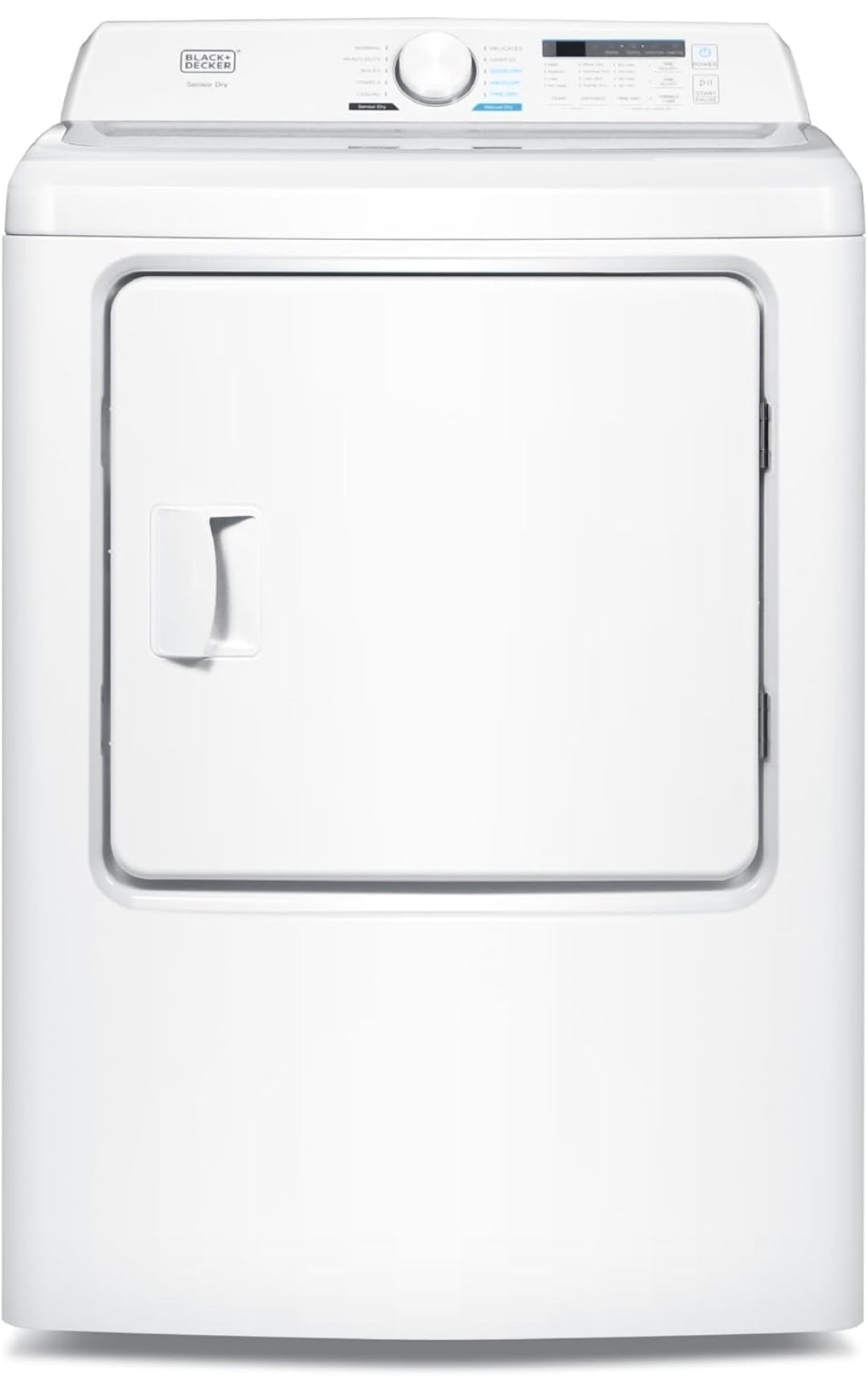 BLACK+DECKER 7.0 Cu. Ft. Voorlaai Droër, Wasgoed Droër met LED-skerm en Draaiknopbeheer, 5 Sensor- en Handdroogkeuses, Kreukelversorging, 240V, BLD67ME, Wit