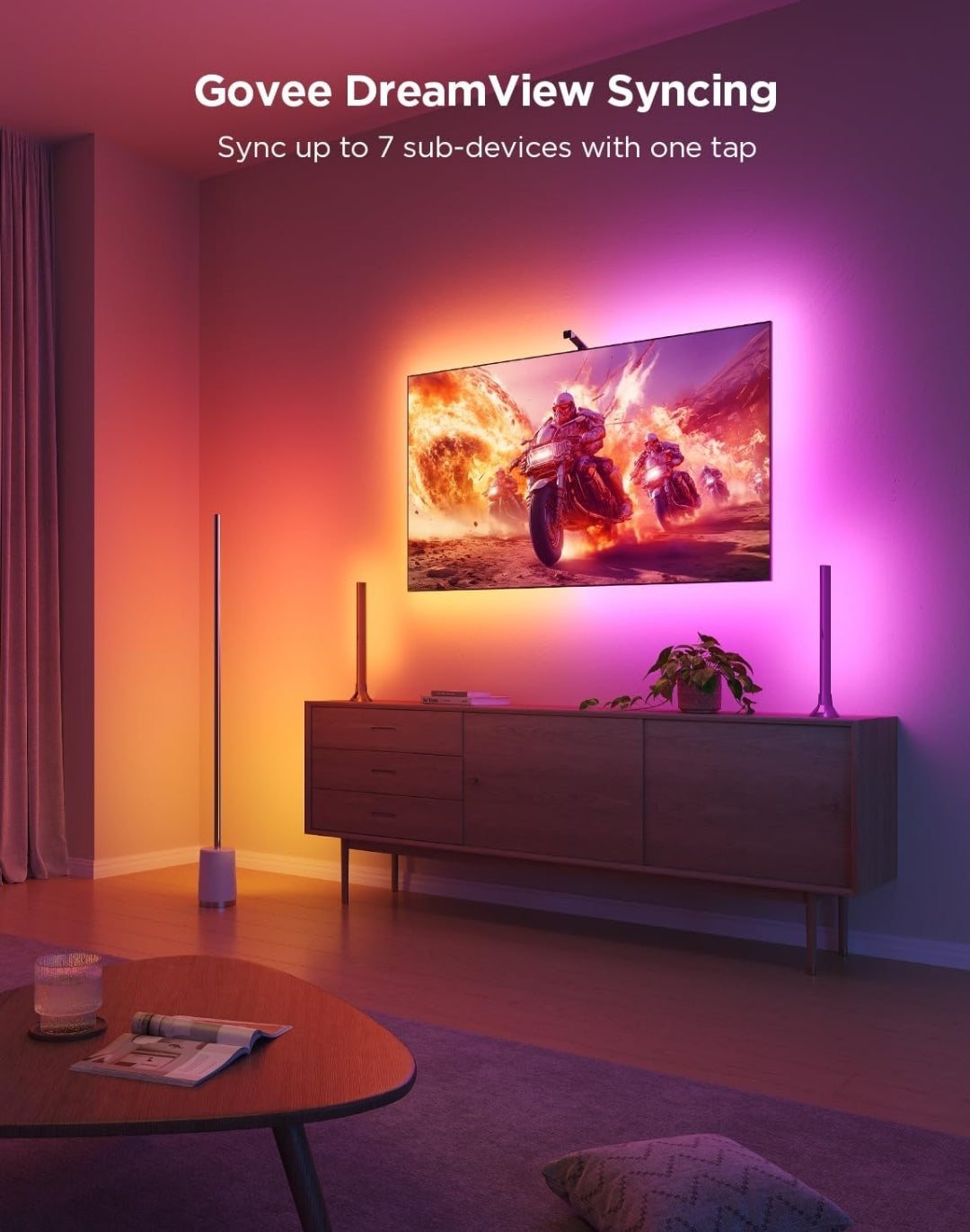 Govee TV Backlight 3 Lite with Fish-Eye Correction Function Sync to 40-50 Inch TVs, 7.8ft RGBICW Wi-Fi LED Strip Lights with Camera, 4 Colors in 1 Lamp Bead, Voice and APP Control, Adapter