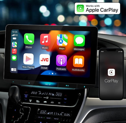 JVC Bluetooth-motorstereontvanger met USB-poort – 10.1" drywende raakskerm HD-skerm, AM/FM-radio - MP3-speler - Dubbel DIN - Waze-gereed met Apple CarPlay of Android Auto (Swart)