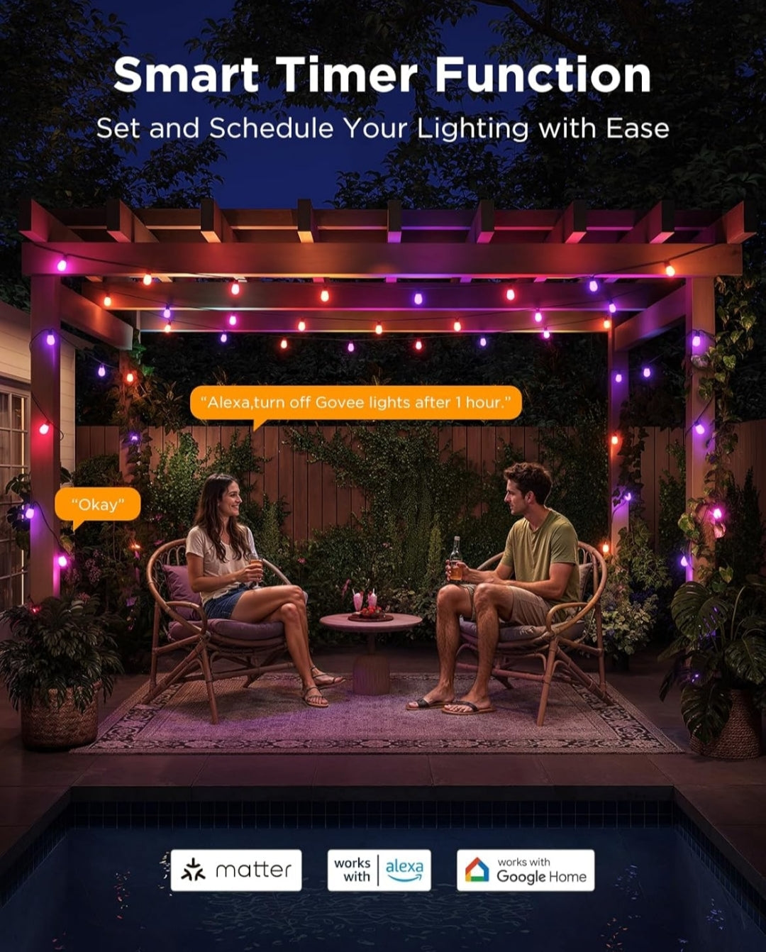 Govee Outdoor S14 Bulb String Lights 2, 96ft Smart RGBIC Warm White Patio Lights with 30 LED Bulbs, 111 Scene Modes for Outdoor Decor, Works with Alexa, Google, Matter, APP Control, IP66 Waterproof