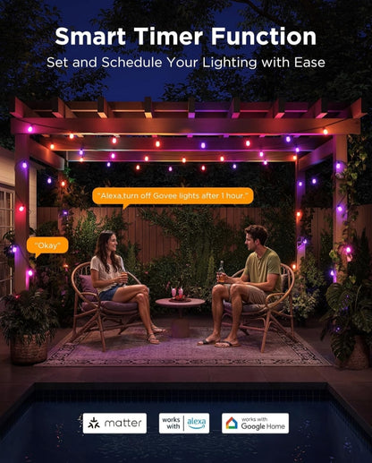 Govee Outdoor S14 Bulb String Lights 2, 96ft Smart RGBIC Warm White Patio Lights with 30 LED Bulbs, 111 Scene Modes for Outdoor Decor, Works with Alexa, Google, Matter, APP Control, IP66 Waterproof