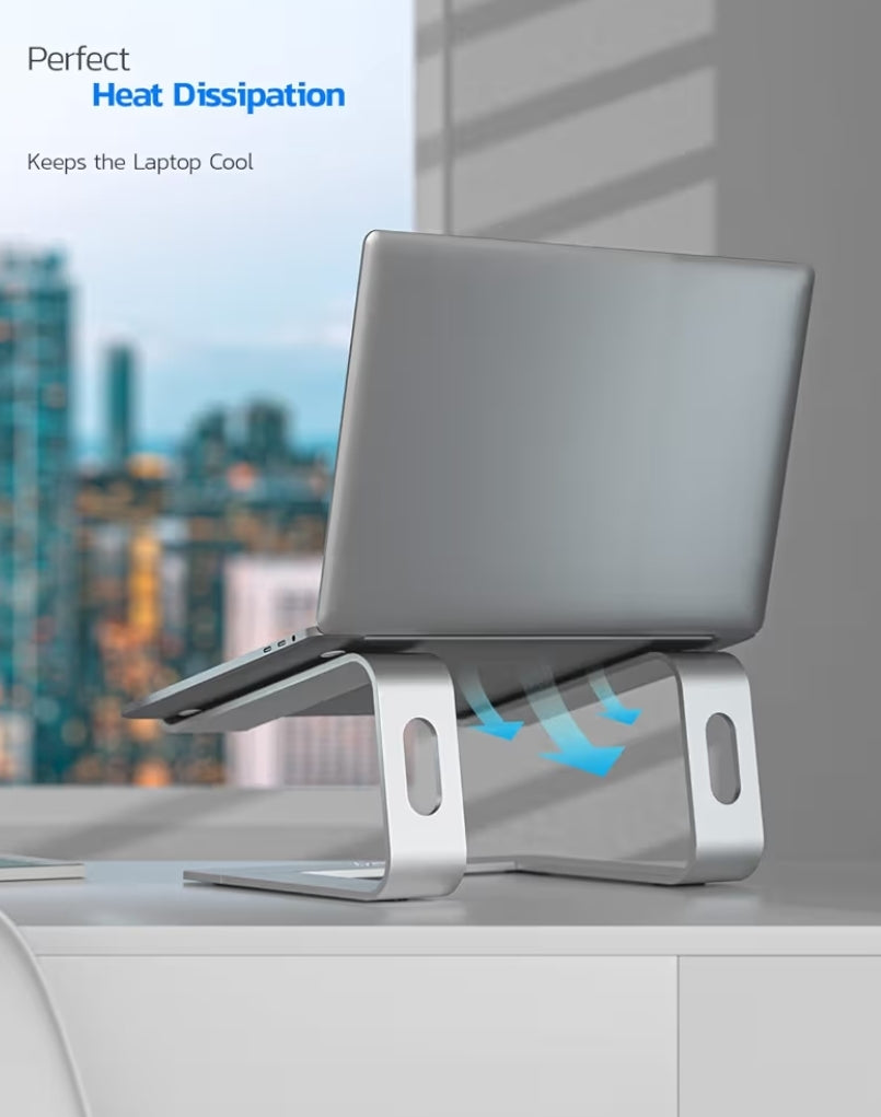 Ergonomiese Aluminium Rekenaarstaander, Afneembare Skootrekenaarhouer versoenbaar met 10-15.6” Skootrekenaars