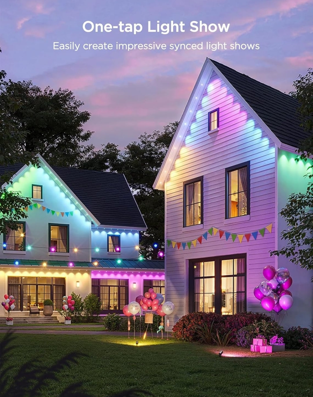 Permanent Outdoor Lights 2, 100ft RGBIC Outdoor Lights with 72 LED Lights, IP67 Waterproof, 100 Scene Modes with 40lm White for Outdoor Decorations, Works with Alexa, Google Assistant, White
