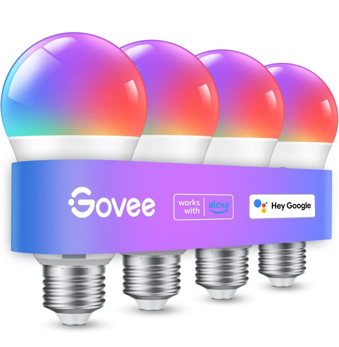 Govee Smart Light Bulbs, Color Changing Light Bulb, Work with Alexa and Google Assistant, 16 Million Colors RGBWW, WiFi & Bluetooth LED Light Bulbs, Music Sync, A19, 800 Lumens, 4 Pack
