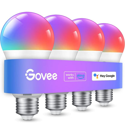 Govee Smart Light Bulbs, Color Changing Light Bulb, Work with Alexa and Google Assistant, 16 Million Colors RGBWW, WiFi & Bluetooth LED Light Bulbs, Music Sync, A19, 800 Lumens, 4 Pack