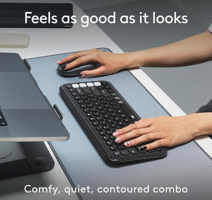 Logitech POP ICON Combo, Bluetooth Sleutelbord en Muis Kombinasie, Gemaklike Tik, programmeerbare Sleutels en Knoppies, Stil klikke, Maklike Wissel tot 3 Toestelle - Grafiet en Spierwit