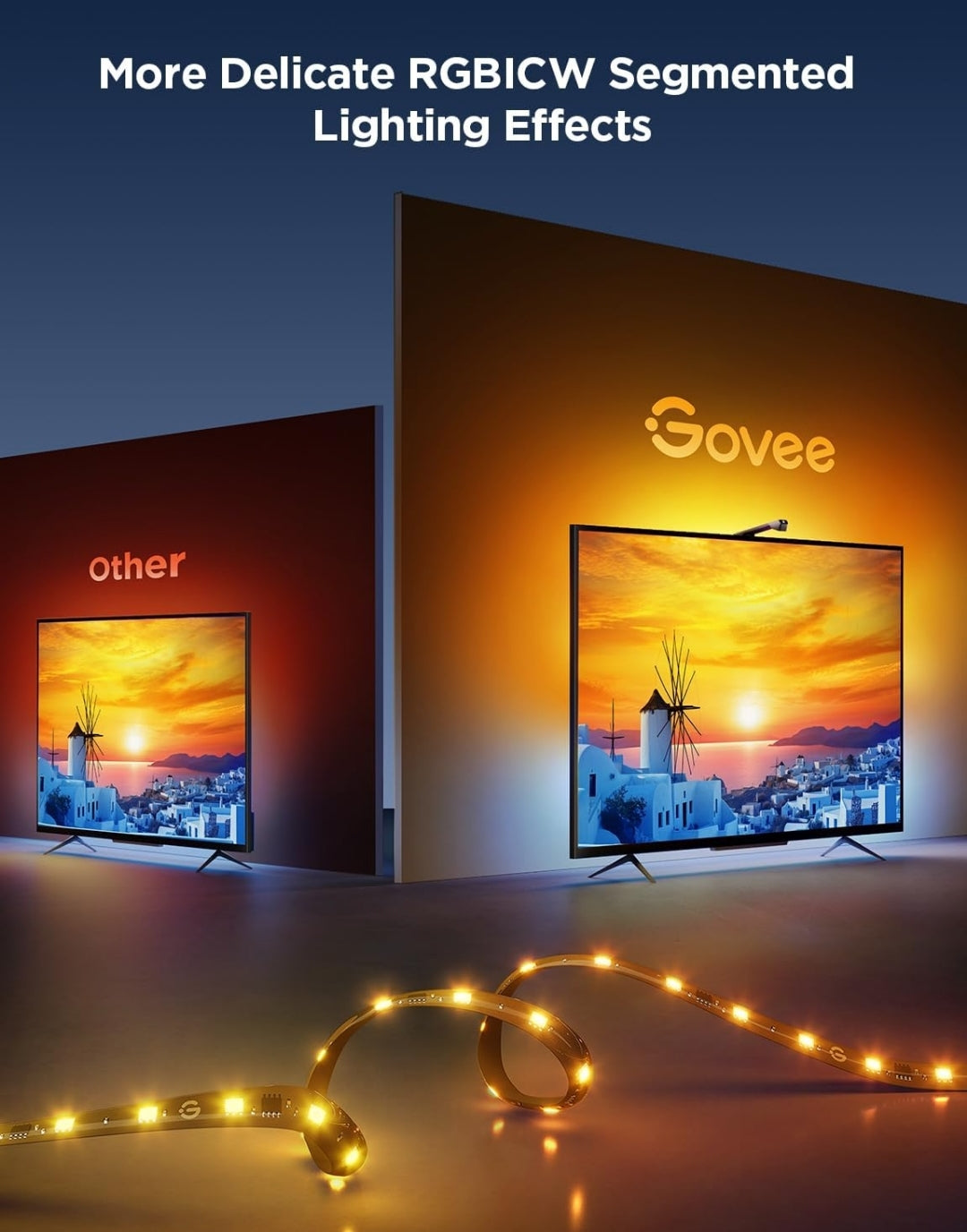 Govee TV Backlight 3 Lite with Fish-Eye Correction Function Sync to 55-65 Inch TVs, 11.8ft RGBICW Wi-Fi LED Strip Lights with Camera, 4 Colors in 1 Lamp Bead, Voice and APP Control, Adapter