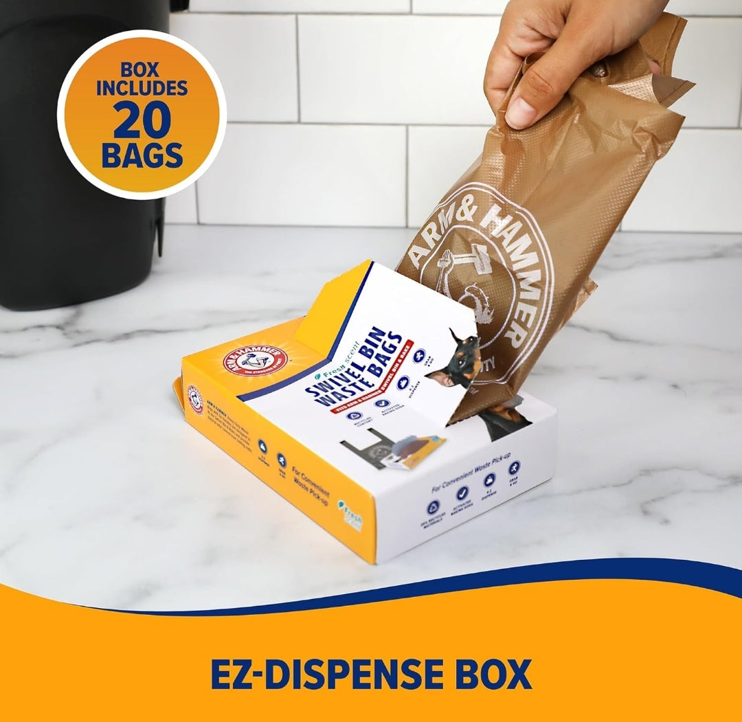 Arm & Hammer Heavy Duty Pet Waste Bags for Swivel Bin & Rake Dog Pooper Scooper - 20CT (Packaging May Vary) (2PK)