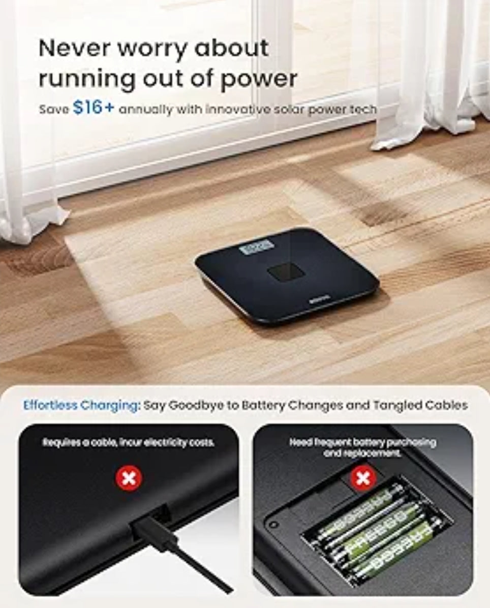 Scale for Body Weight & Smart Tape Measure, Non-Bluetooth Solar-Powered Digital Bathroom Scale - 60in /150cm