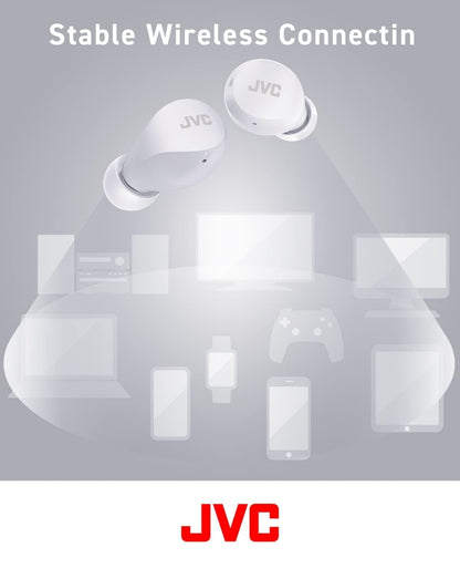 JVC Kompakte en Liggewig Gumy Mini Ware Draadlose Oorfone, Lang Batterylewe (tot 23 Uur), Klank met Neodymium Magneet Drywer, Waterweerstand (IPX4) - HAA6TW (Wit)