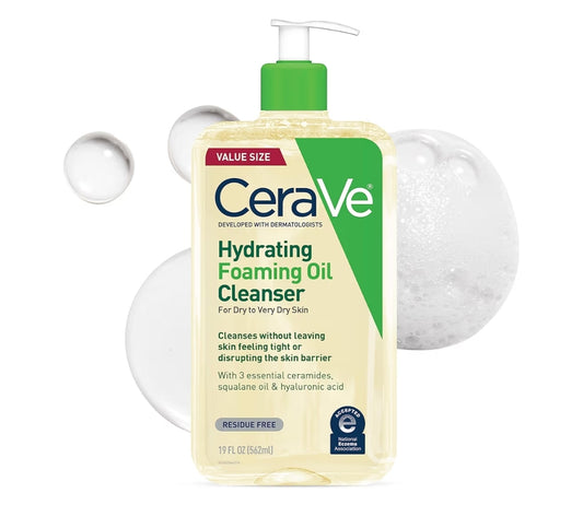 CeraVe Hydrating Foaming Oil Cleanser, Bevogtigende Olie-reiniger vir Gesig en Liggaam, Squalane-olie + Hialuroonsuur + Sereamiede - 19 oz
